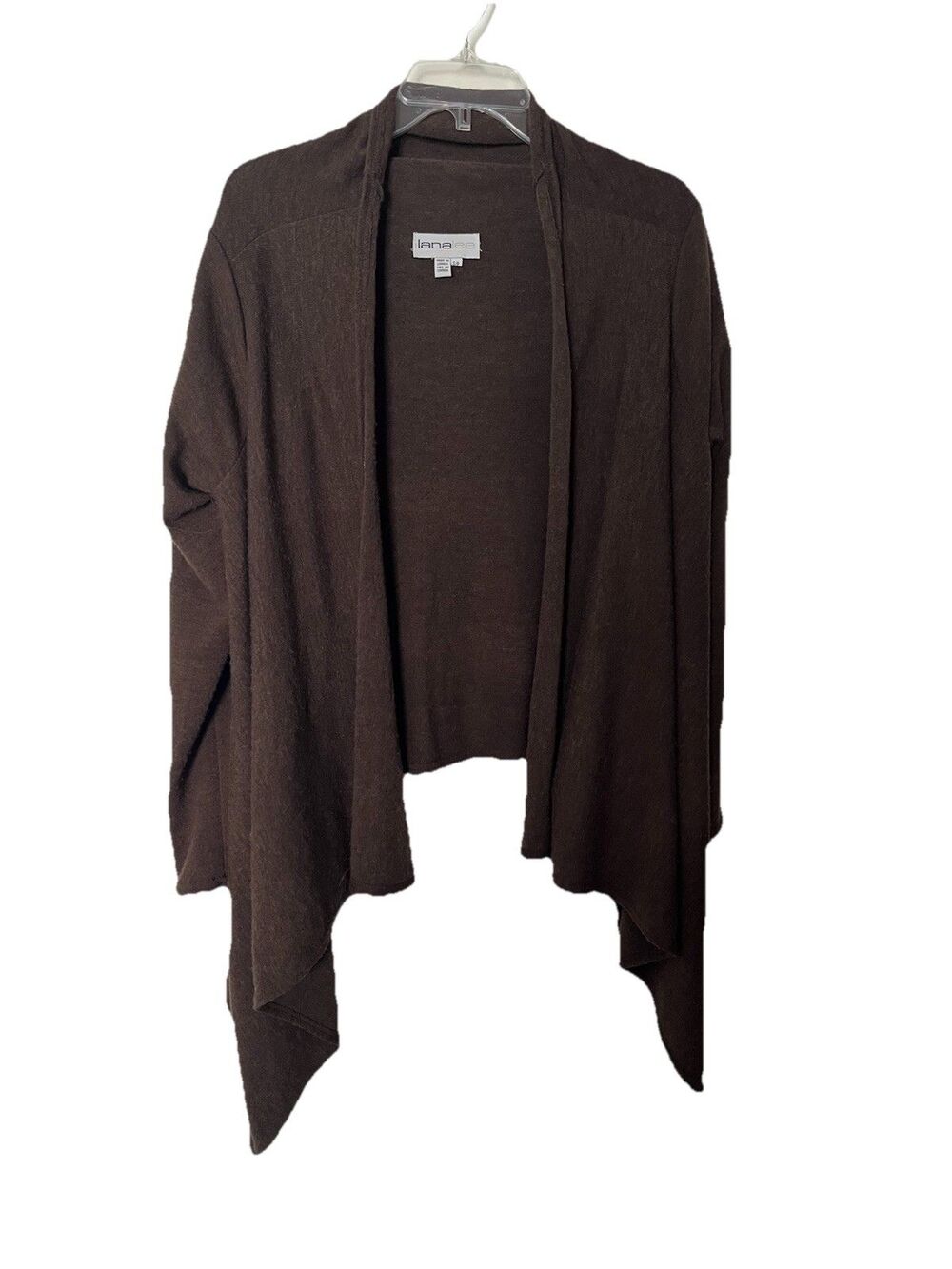 Vintage Lana Lee Brown Open Front Cardigan Size Small Waterfall Wool Blend